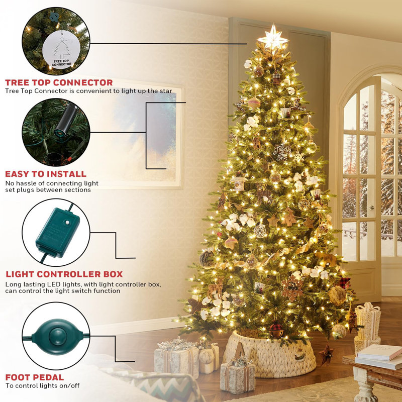 Priyet 8ft Pre Lit Christmas Tree.800 Color Changing LEDs 3122 PVC PE Tips Wayfair